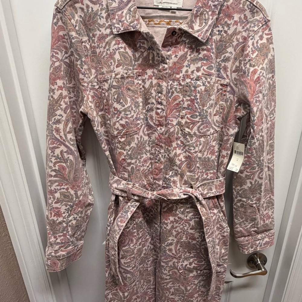 ANTHROPOLOGIE BRAND NEW Paisley Print Belted Jumpsuit - Pink & Cream